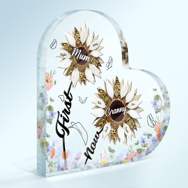First Mom Now Grandma - Gift For Mothers, Grandmas, Aunties - Personalized Heart Shaped Acrylic Plaque