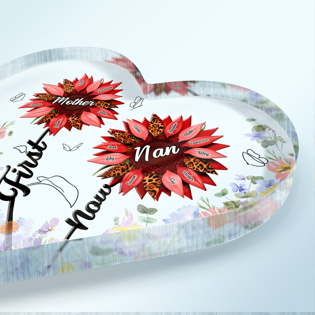 First Mom Now Grandma - Gift For Mothers, Grandmas, Aunties - Personalized Heart Shaped Acrylic Plaque