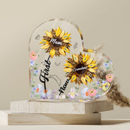 First Mom Now Grandma - Gift For Mothers, Grandmas, Aunties - Personalized Heart Shaped Acrylic Plaque