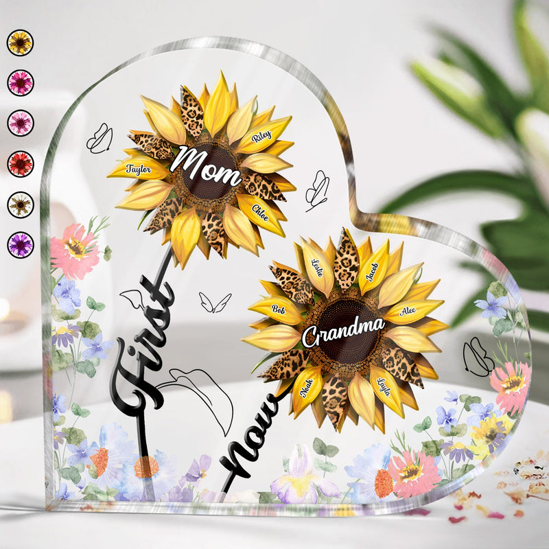 First Mom Now Grandma - Gift For Mothers, Grandmas, Aunties - Personalized Heart Shaped Acrylic Plaque