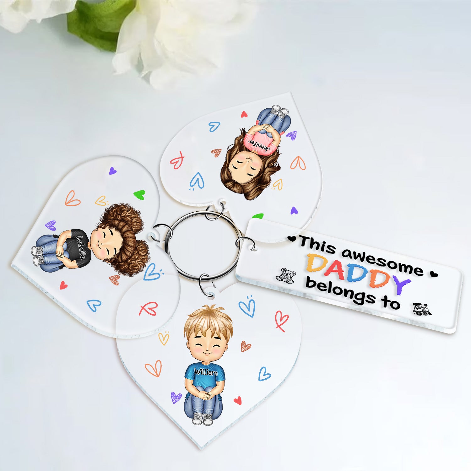 This Awesome Daddy Mommy Belongs To - Birthday, Loving Gift For Mother, Father, Grandma, Grandpa - Personalized Acrylic Tag Keychain
