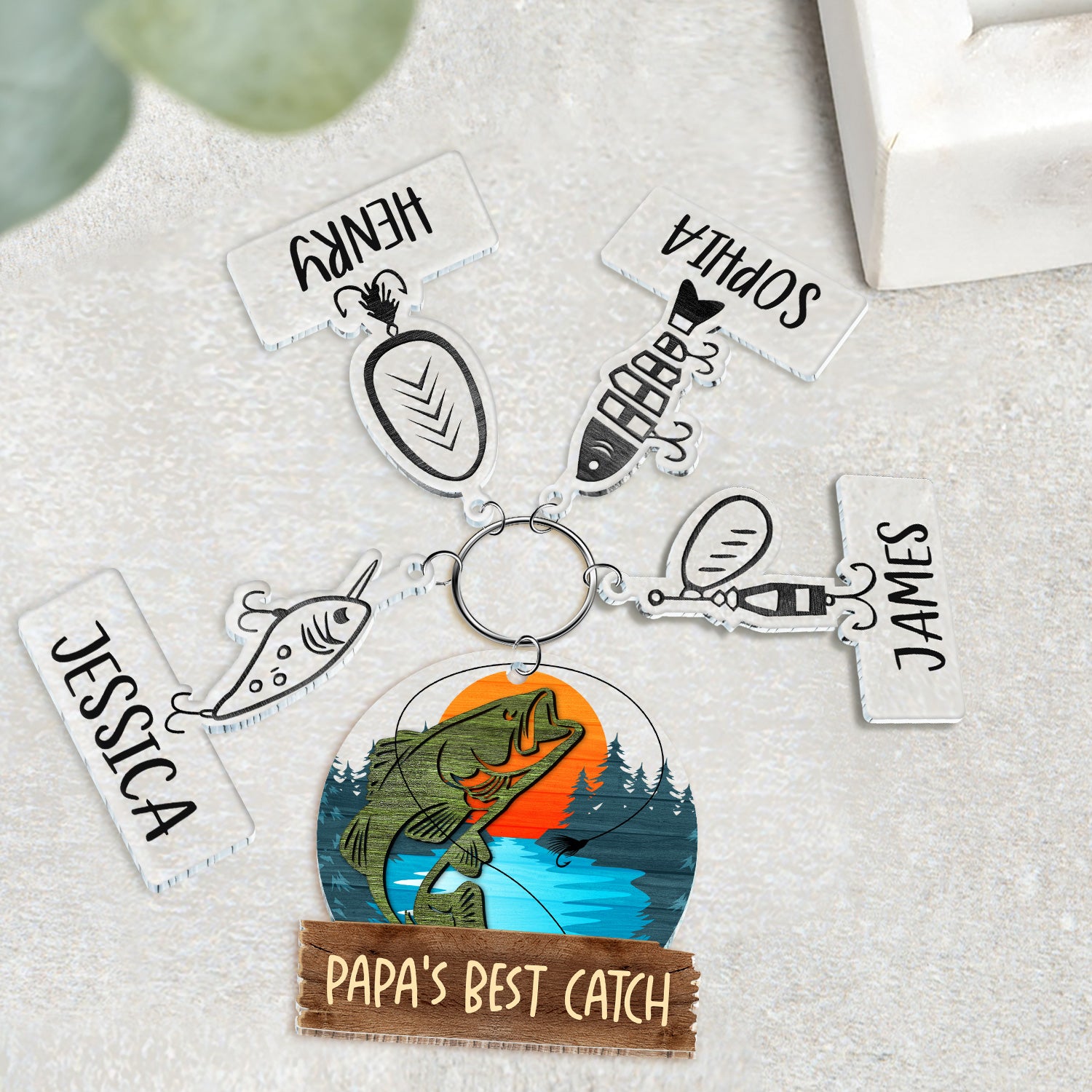 Papa's Best Catch - Gift For Father, Grandpa, Fishing Lovers - Personalized Acrylic Tag Keychain