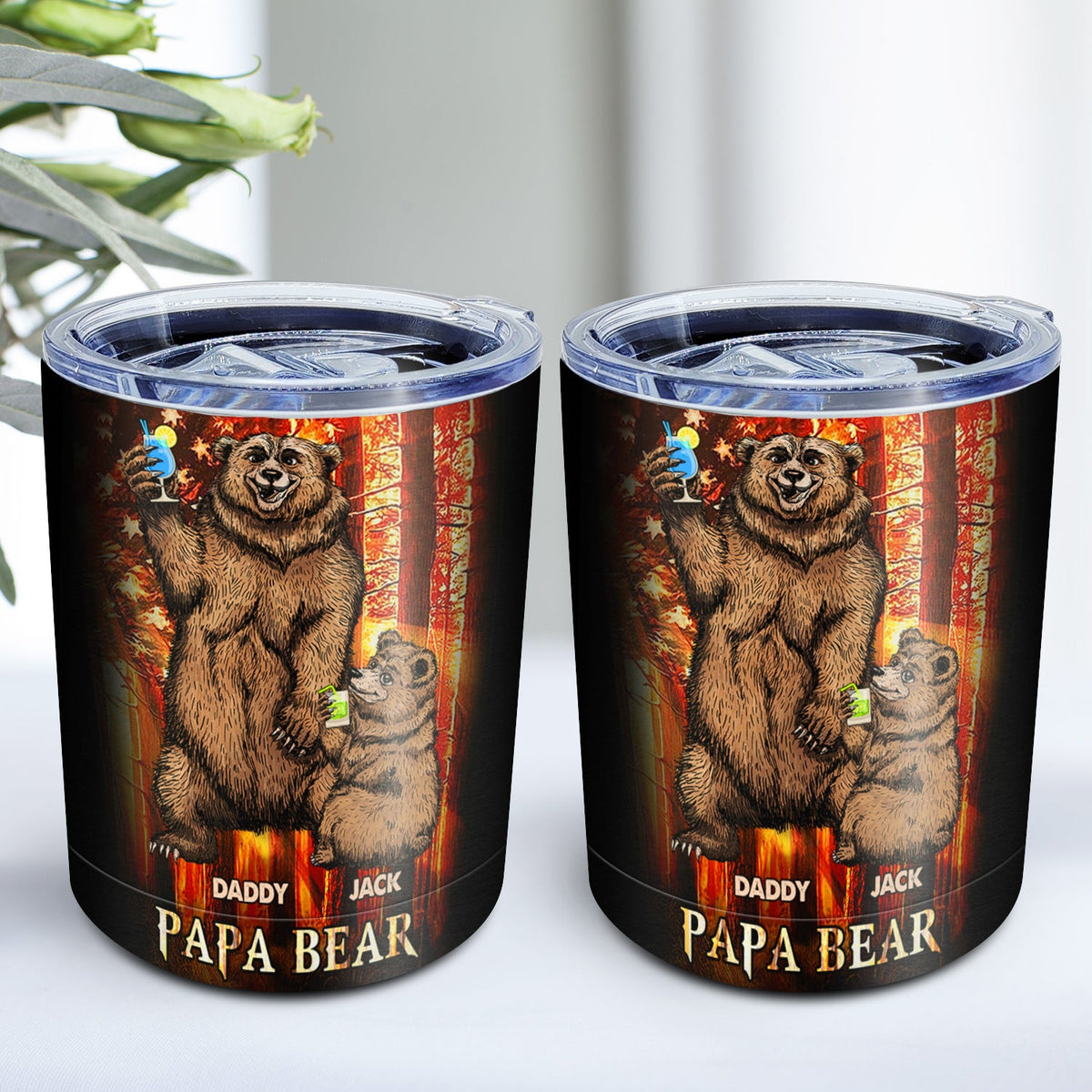 Papa Bear - Birthday, Loving Gift For Dad, Father, Papa, Grandpa, Grandfather - Personalized Lowball Tumbler