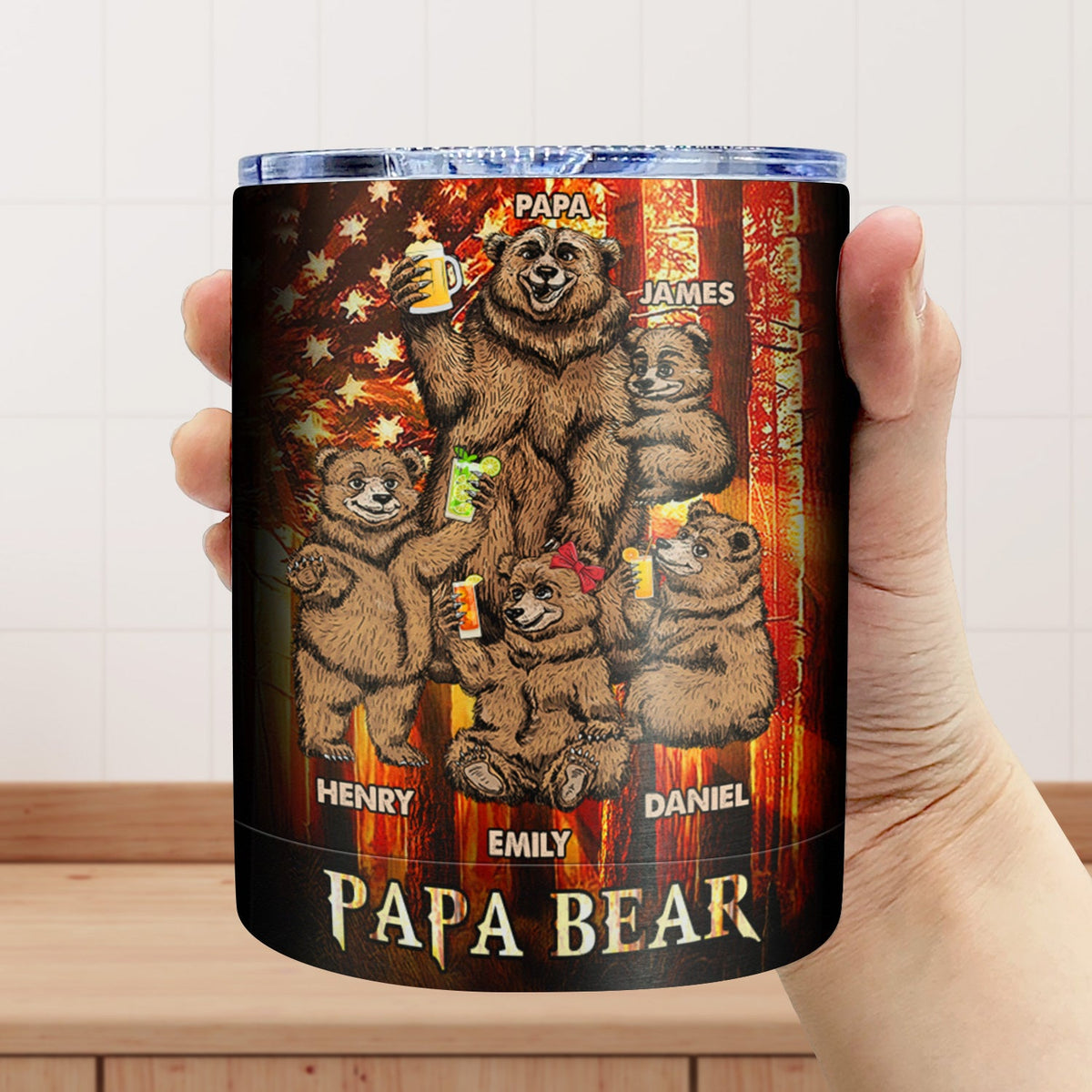 Papa Bear - Birthday, Loving Gift For Dad, Father, Papa, Grandpa, Grandfather - Personalized Lowball Tumbler