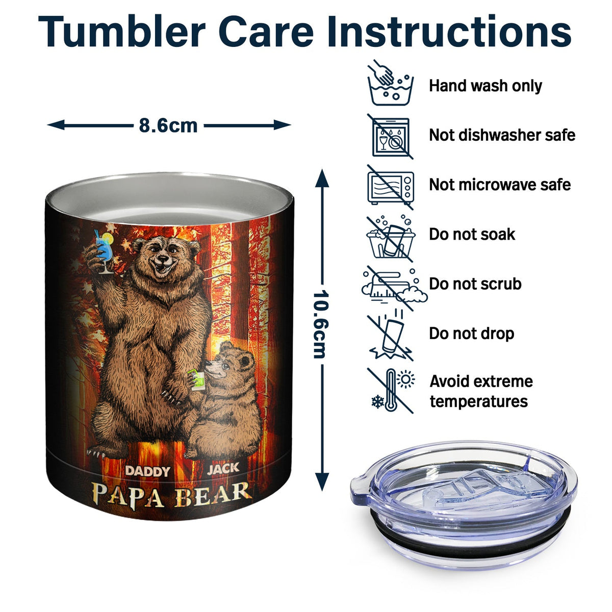 Papa Bear - Birthday, Loving Gift For Dad, Father, Papa, Grandpa, Grandfather - Personalized Lowball Tumbler