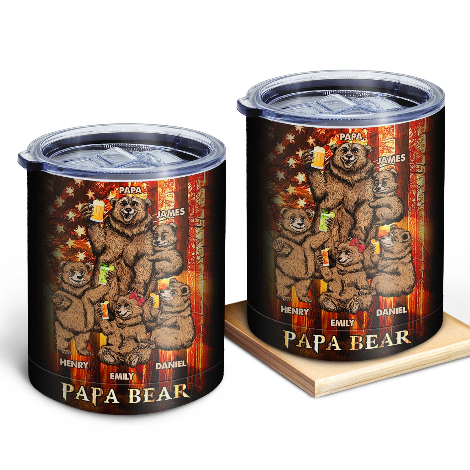 Papa Bear - Birthday, Loving Gift For Dad, Father, Papa, Grandpa, Grandfather - Personalized Lowball Tumbler