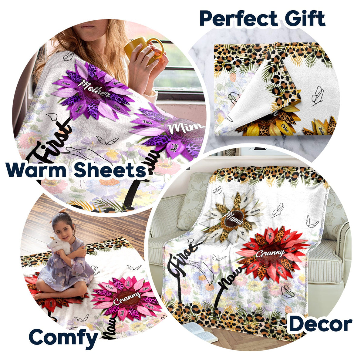 First Mom Now Grandma - Gift For Mothers, Grandmas, Aunties - Personalized Fleece Blanket, Sherpa Blanket