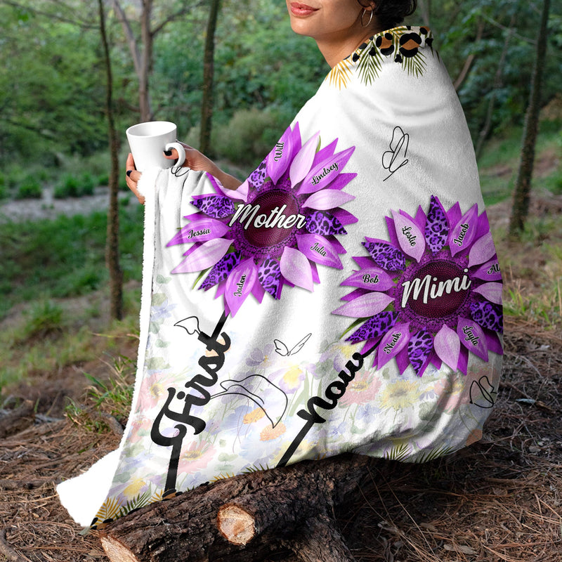 First Mom Now Grandma - Gift For Mothers, Grandmas, Aunties - Personalized Fleece Blanket, Sherpa Blanket