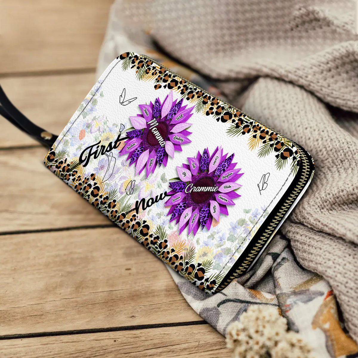 First Mom Now Grandma - Gift For Mothers, Grandmas, Aunties - Personalized Leather Long Wallet