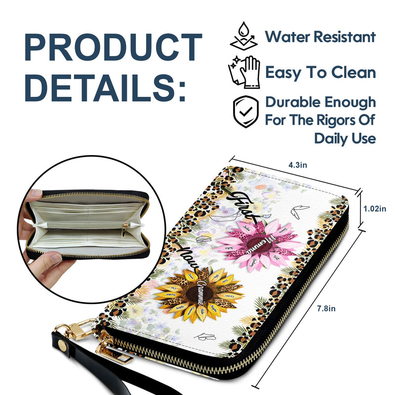 First Mom Now Grandma - Gift For Mothers, Grandmas, Aunties - Personalized Leather Long Wallet