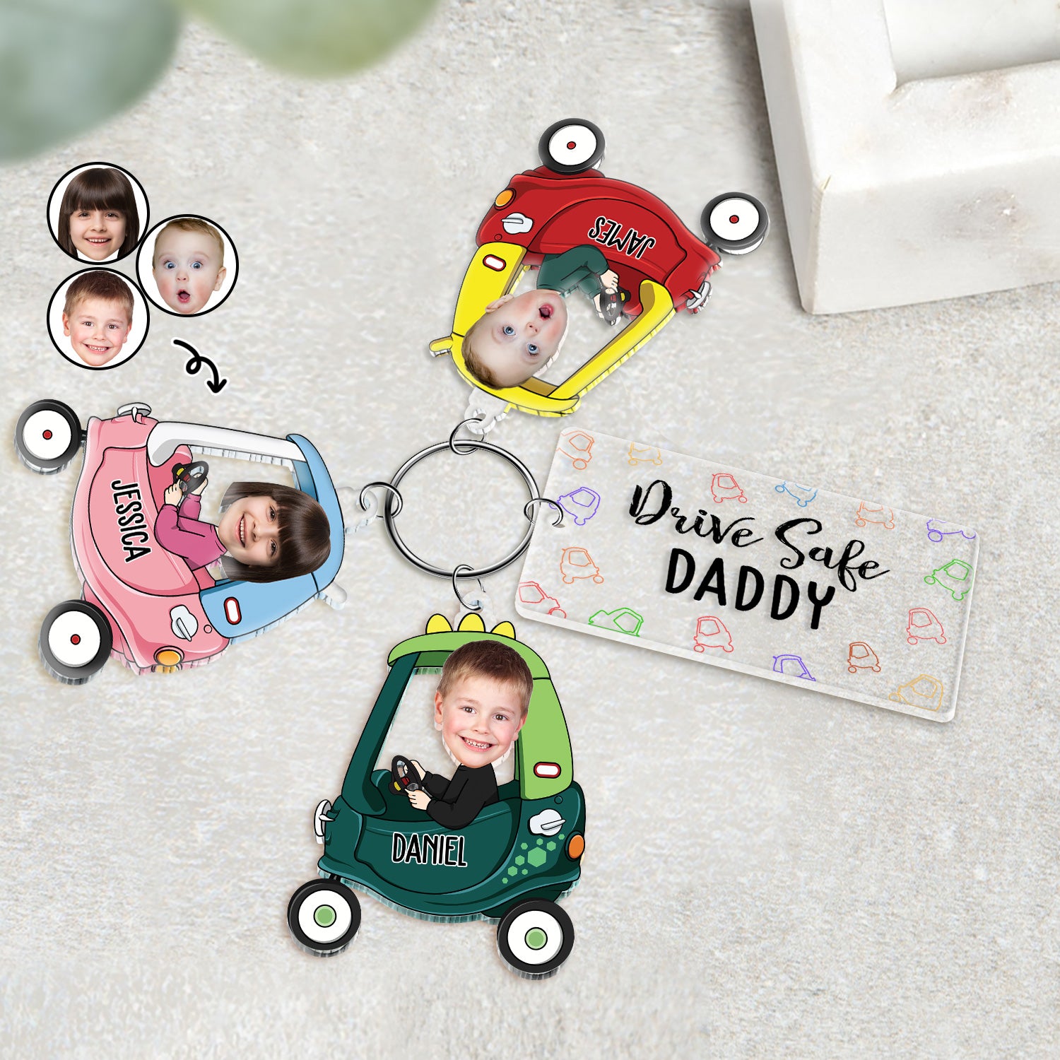 Custom Photo Drive Safe Daddy - Birthday, Loving Gift For Dad, Father, Papa, Grandpa - Personalized Acrylic Tag Keychain