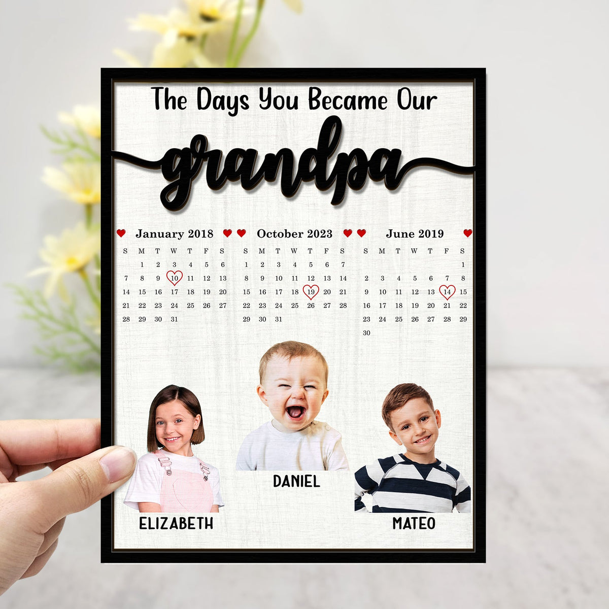 Custom Photo Calendar The Day You Became Our Dad Mom - Personalized 2-Layered Wooden Plaque With Stand