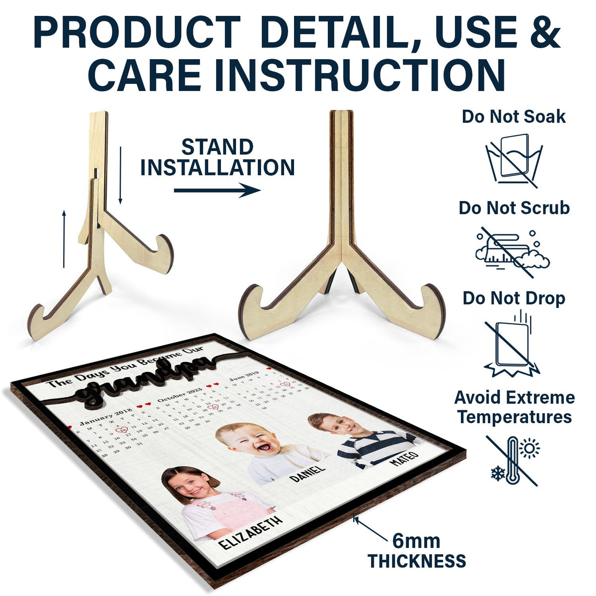 Custom Photo Calendar The Day You Became Our Dad Mom - Personalized 2-Layered Wooden Plaque With Stand