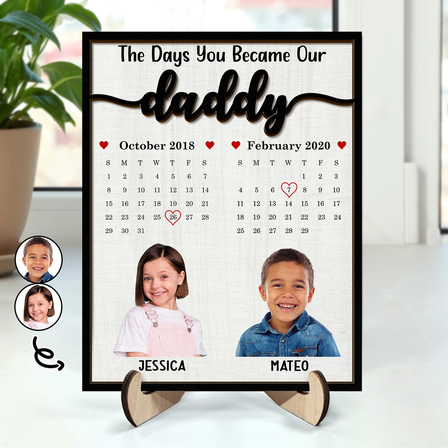 Custom Photo Calendar The Day You Became Our Dad Mom - Personalized 2-Layered Wooden Plaque With Stand