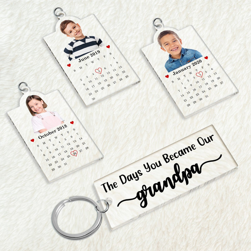 Custom Photo Calendar The Day You Became Our Dad Mom - Personalized Acrylic Tag Keychain