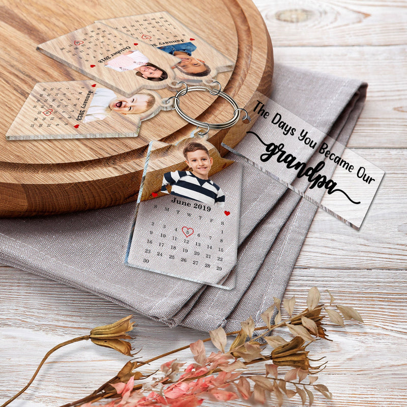 Custom Photo Calendar The Day You Became Our Dad Mom - Personalized Acrylic Tag Keychain