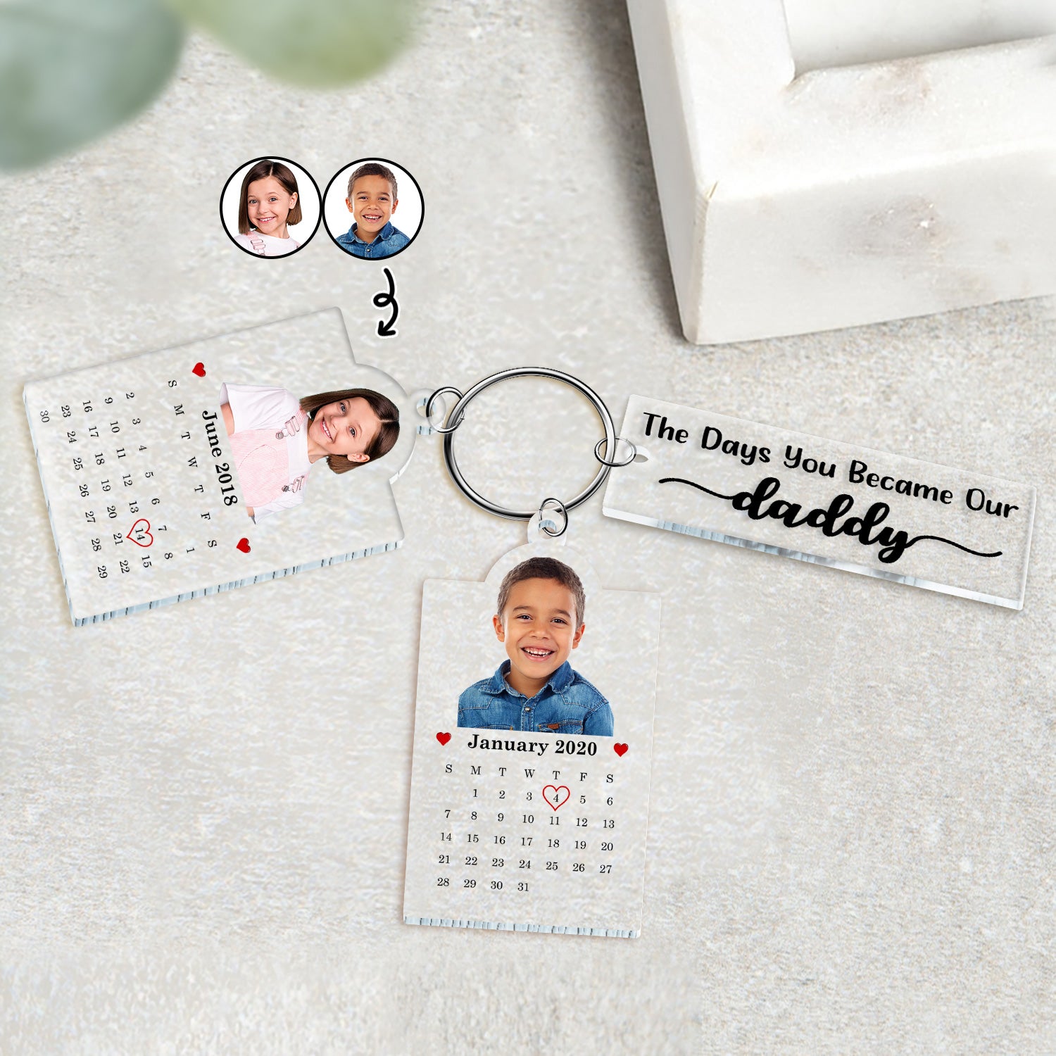 Custom Photo Calendar The Day You Became Our Dad Mom - Personalized Acrylic Tag Keychain