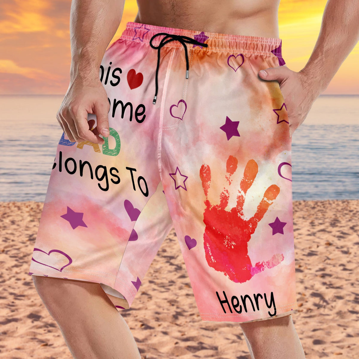 This Awesome Daddy Papa Belongs To - Personalized Unisex Beach Shorts