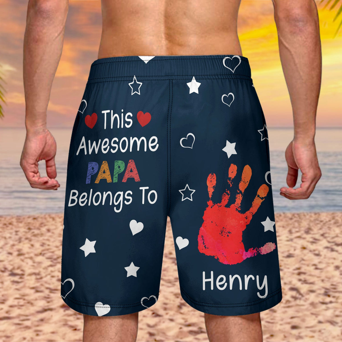 This Awesome Daddy Papa Belongs To - Personalized Unisex Beach Shorts