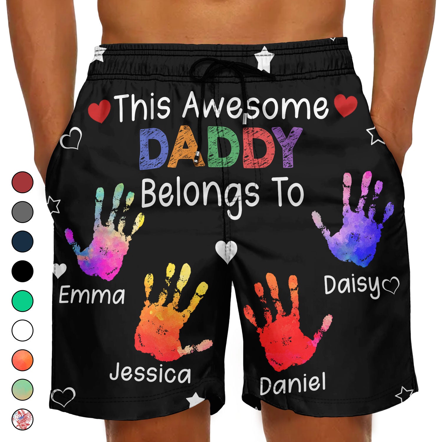 This Awesome Daddy Papa Belongs To - Personalized Unisex Beach Shorts
