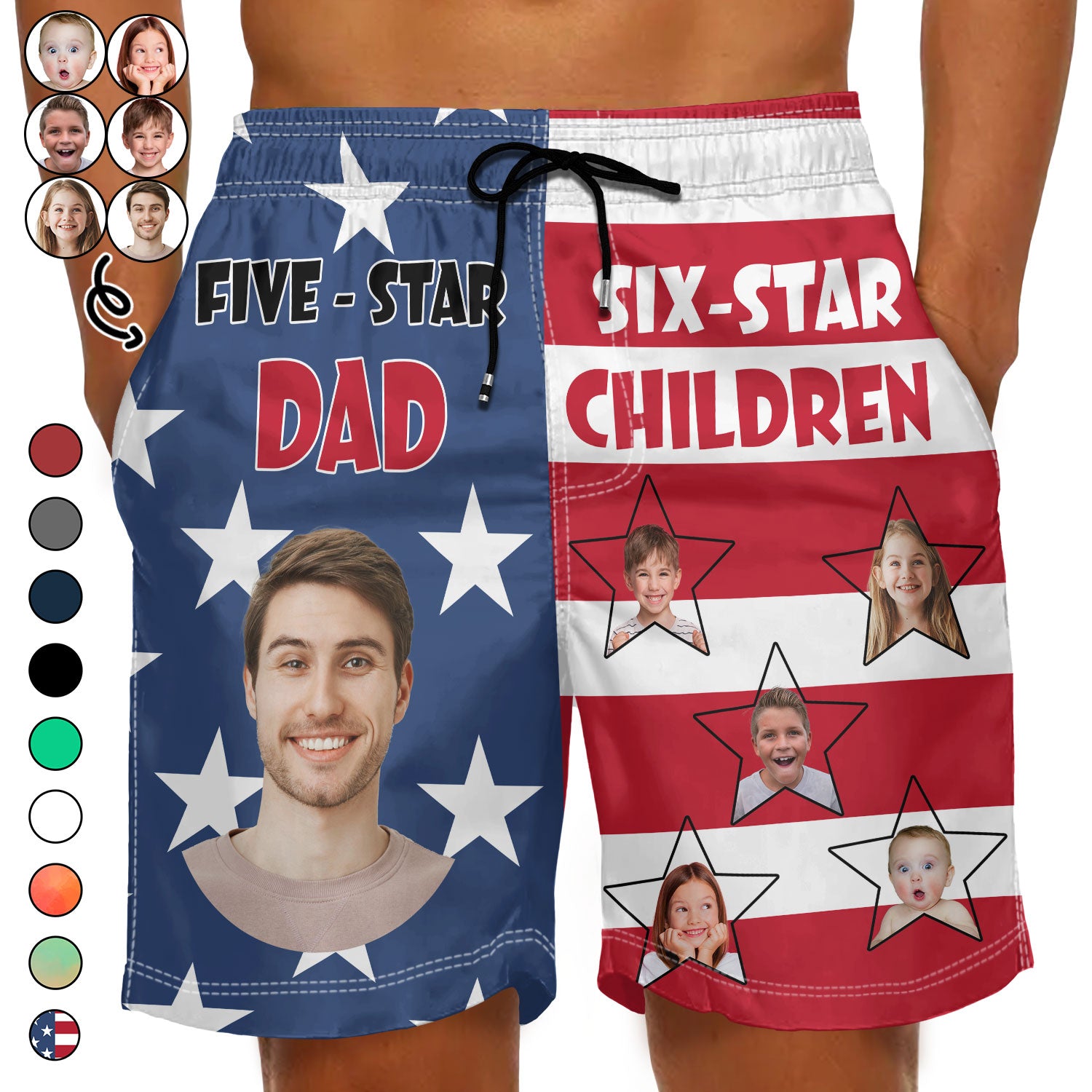 Custom Photo Five-Star Dad Six-Star Children - Personalized Unisex Beach Shorts