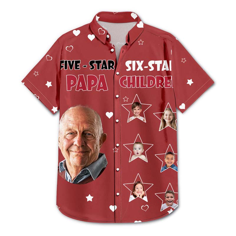 Custom Photo Five-Star Dad Six-Star Children - Personalized Hawaiian Shirt