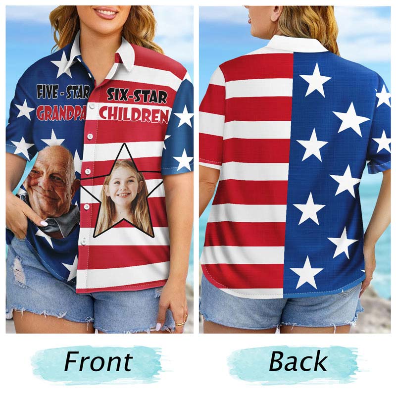 Custom Photo Five-Star Dad Six-Star Children - Personalized Hawaiian Shirt