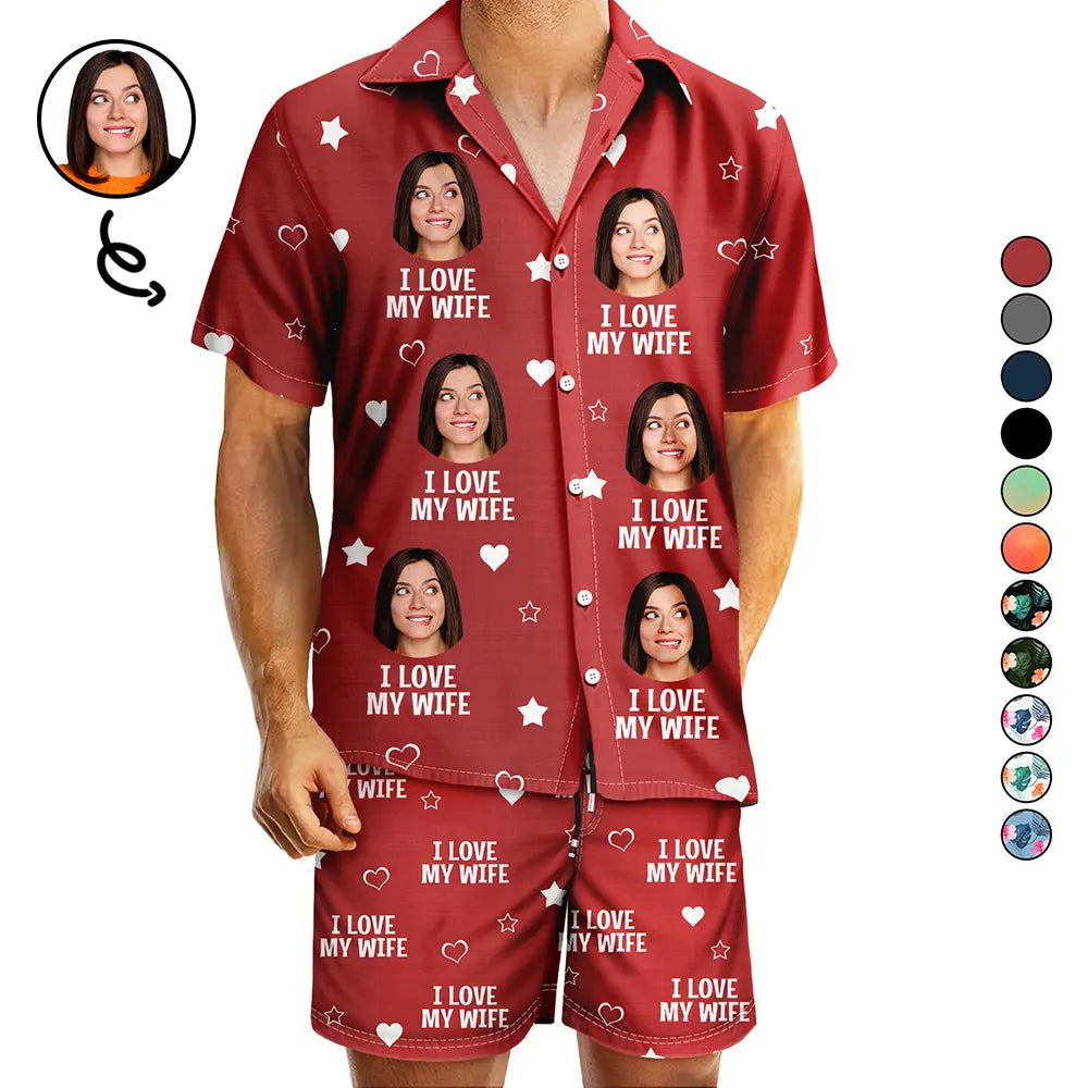 Custom Photo Funny I Love My Dad My Husband - Personalized Hawaii Set Shirt And Shorts