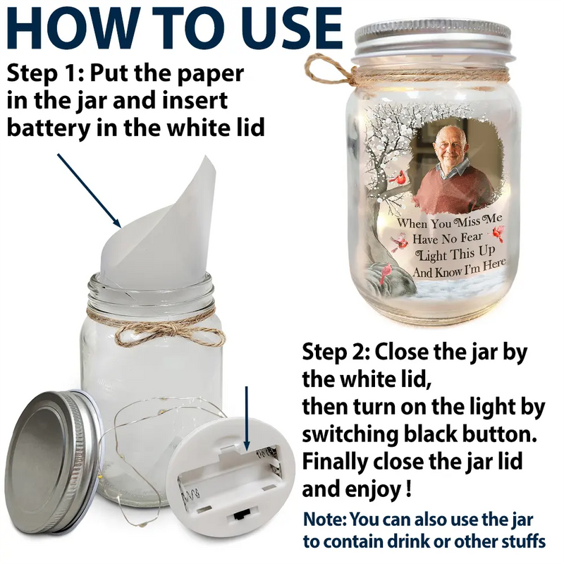 Custom Photo When You Miss Me, Have No Fear, Light This Up And Know I'm Here - Personalized Mason Jar Light