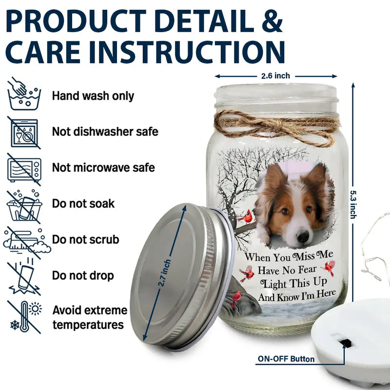 Custom Photo When You Miss Me, Have No Fear, Light This Up And Know I'm Here - Personalized Mason Jar Light