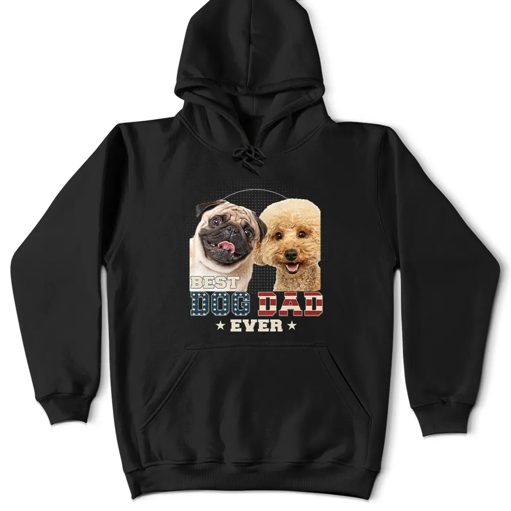 Custom Photo Best Dog Cat Dad Ever Stars And Stripes - Personalized T Shirt