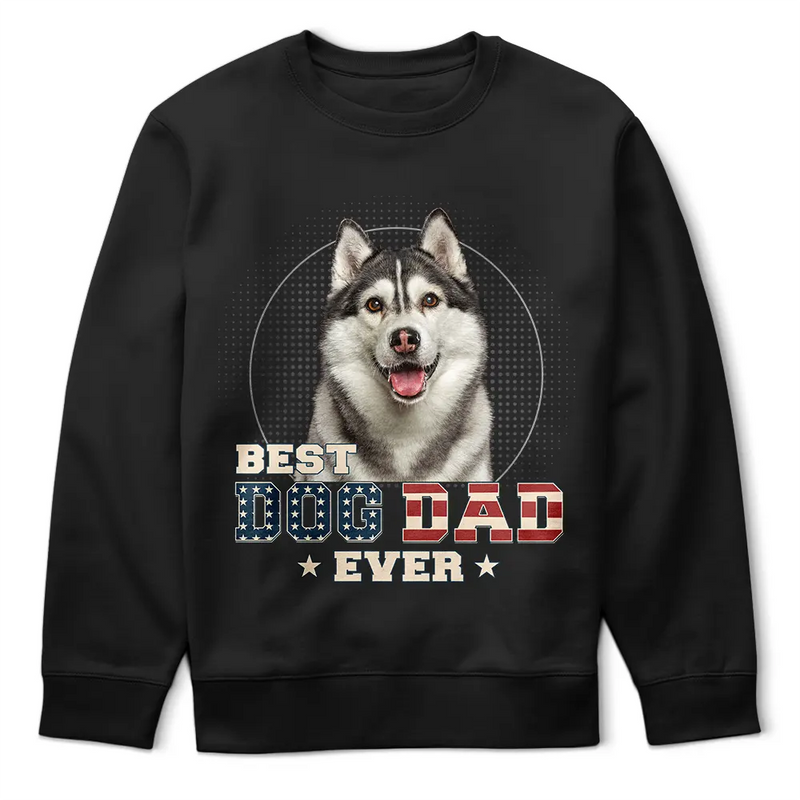Custom Photo Best Dog Cat Dad Ever Stars And Stripes - Personalized T Shirt