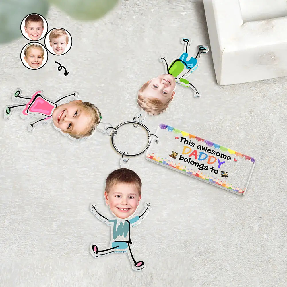 Custom Photo This Awesome Daddy Mommy Grandpa Belongs To - Personalized Acrylic Tag Keychain