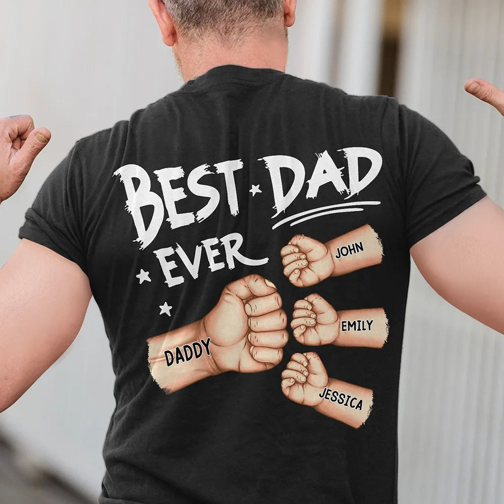 Best Dad Grandpa Ever Fist Bump - Personalized Back Printed T Shirt
