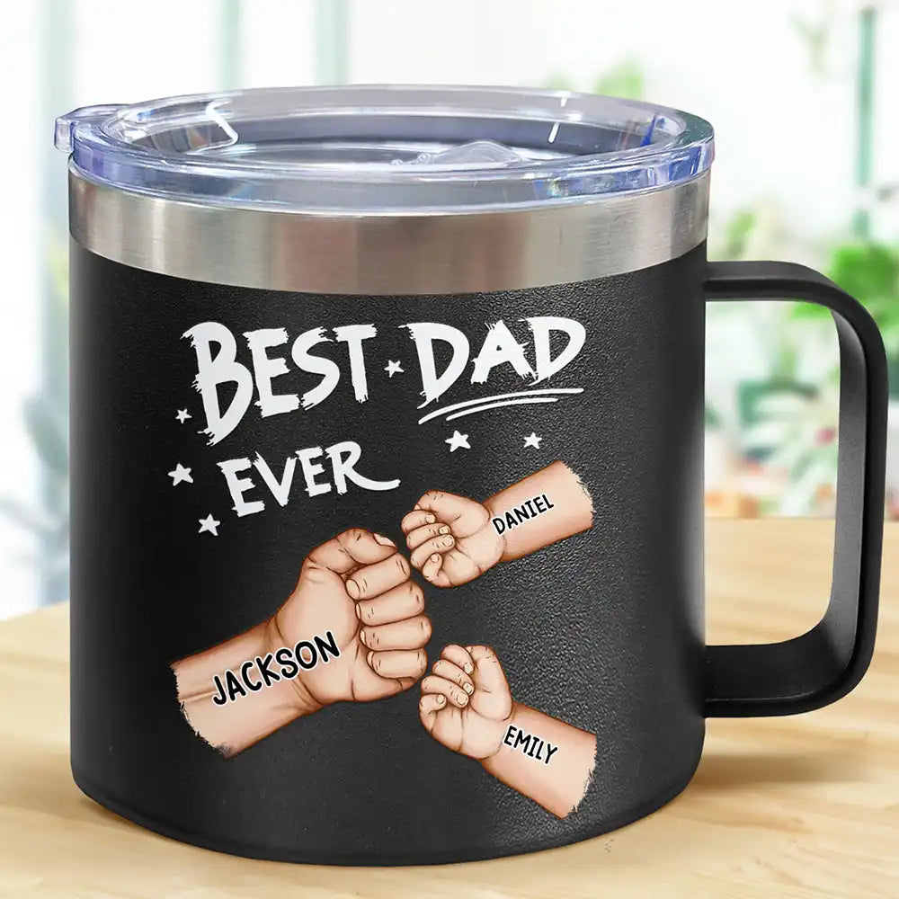 Best Dad Grandpa Ever Fist Bump - Personalized 14oz Stainless Steel Tumbler With Handle
