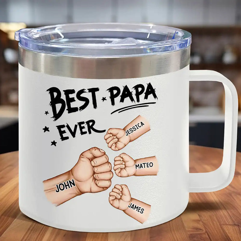 Best Dad Grandpa Ever Fist Bump - Personalized 14oz Stainless Steel Tumbler With Handle