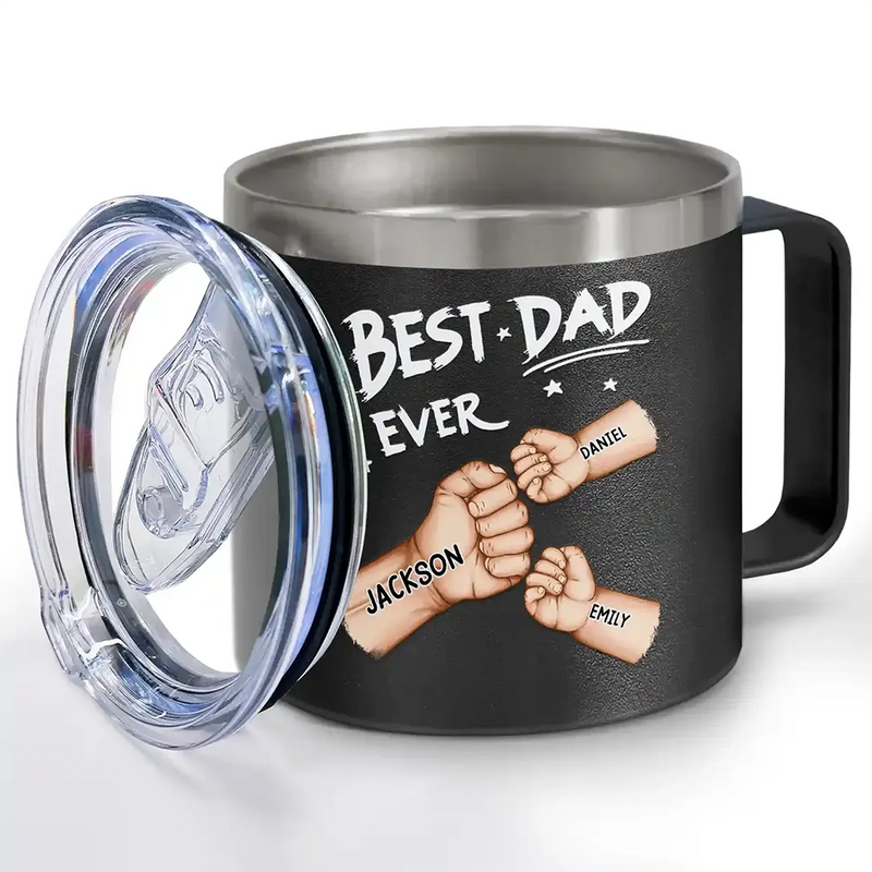 Best Dad Grandpa Ever Fist Bump - Personalized 14oz Stainless Steel Tumbler With Handle