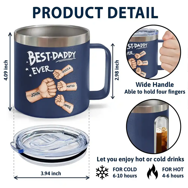 Best Dad Grandpa Ever Fist Bump - Personalized 14oz Stainless Steel Tumbler With Handle