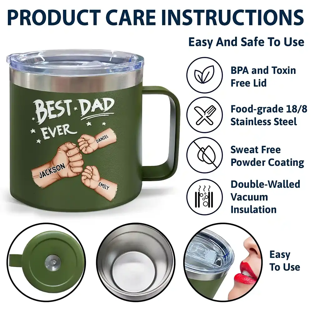 Best Dad Grandpa Ever Fist Bump - Personalized 14oz Stainless Steel Tumbler With Handle