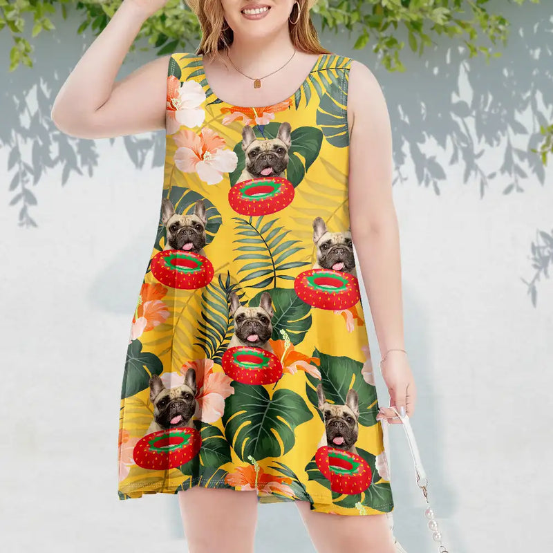 Custom Photo Funny Human Pet Face - Personalized Sleeveless Tank Dress