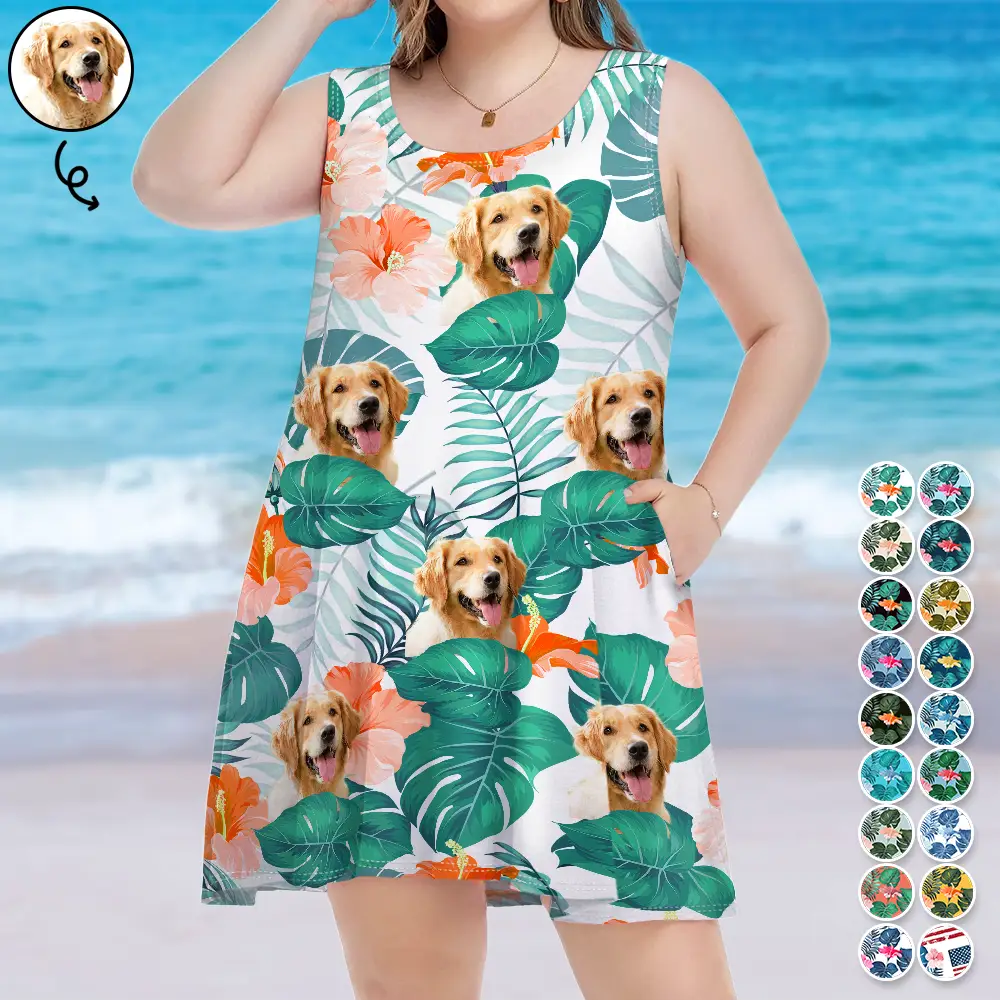 Custom Photo Funny Human Pet Face - Personalized Sleeveless Tank Dress
