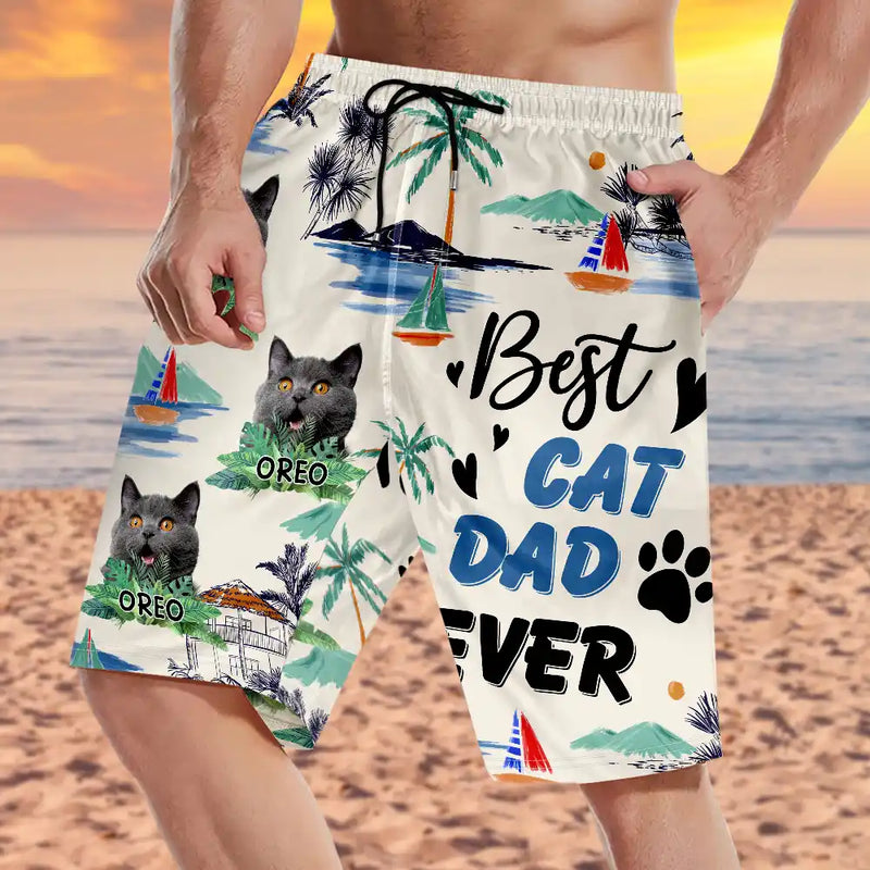 Custom Photo Best Dog Dad Ever - Personalized Unisex Beach Shorts