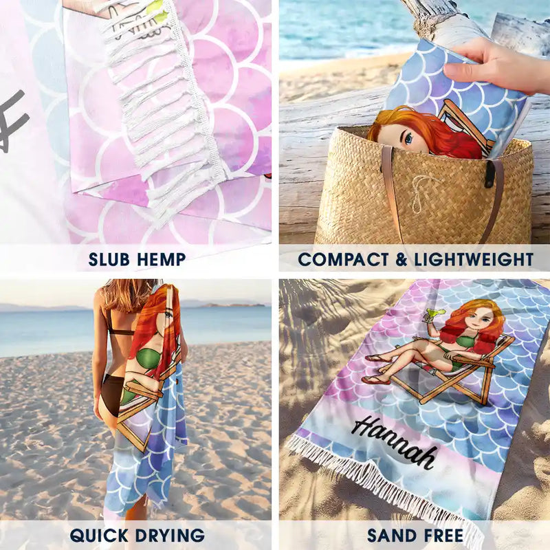 Traveling Beach Poolside Swimming Picnic Vacation Retro - Personalized Turkish Beach Towel