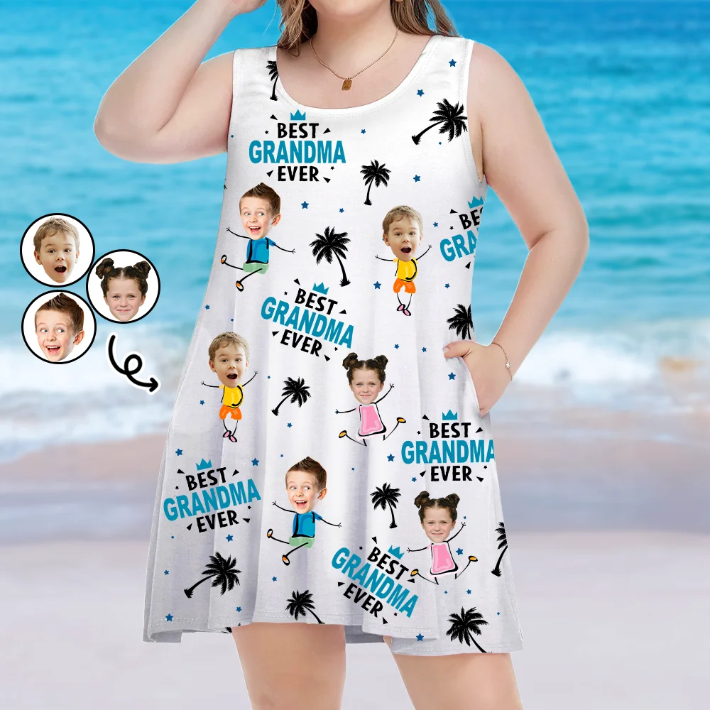Custom Photo Best Mom Ever Tropical Summer Beach - Personalized Sleeveless Tank Dress