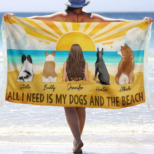 Tout ce dont j'ai besoin, c'est de mes chiens et de la plage - Serviette de plage turque personnalisée