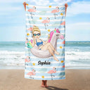 Beach Girl Pool Girl Flamingo - Personalized Beach Towel