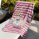 Beach Girl Pool Girl Flamingo - Personalized Beach Towel