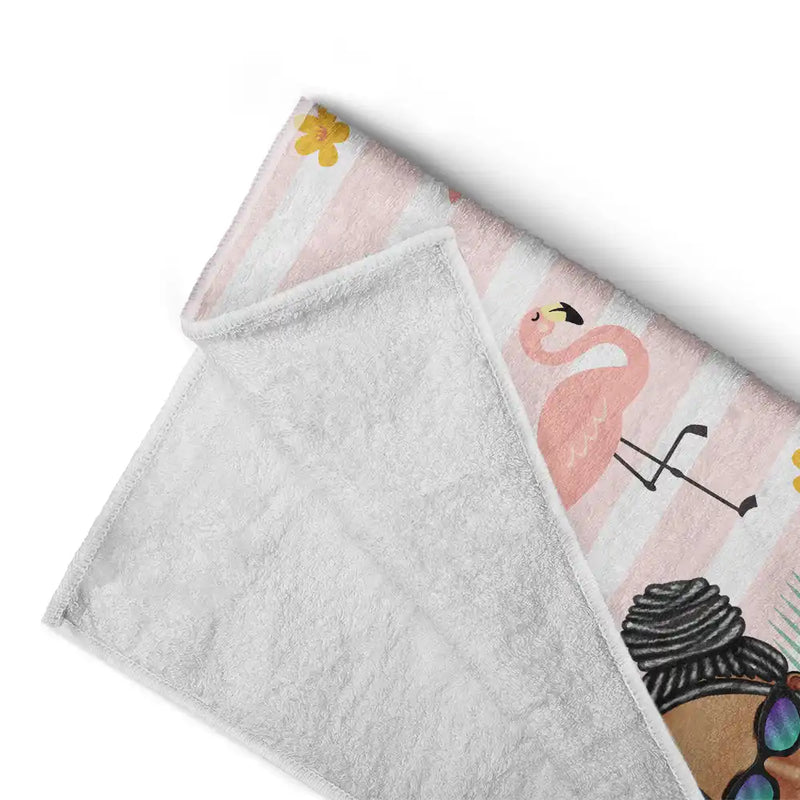 Beach Girl Pool Girl Flamingo - Personalized Beach Towel