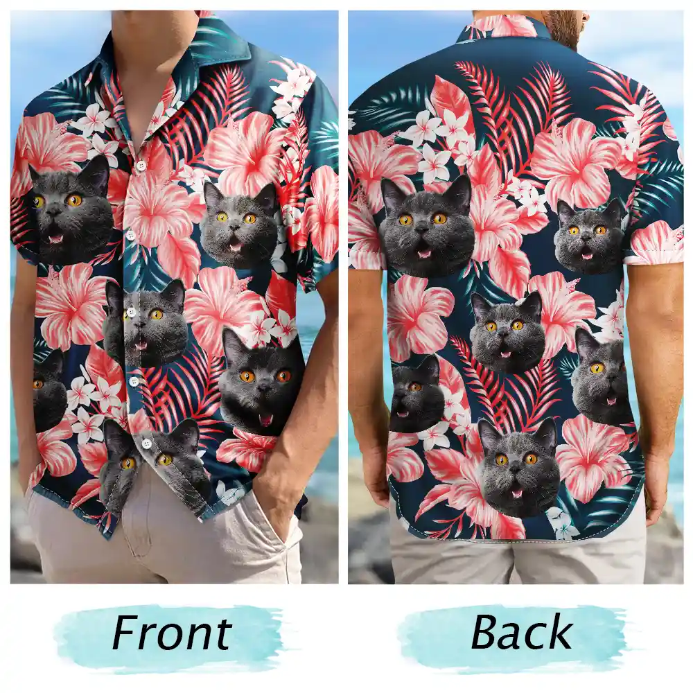 Custom Photo Family Pet Face Tropical Background - Personalized Hawaiian Shirt