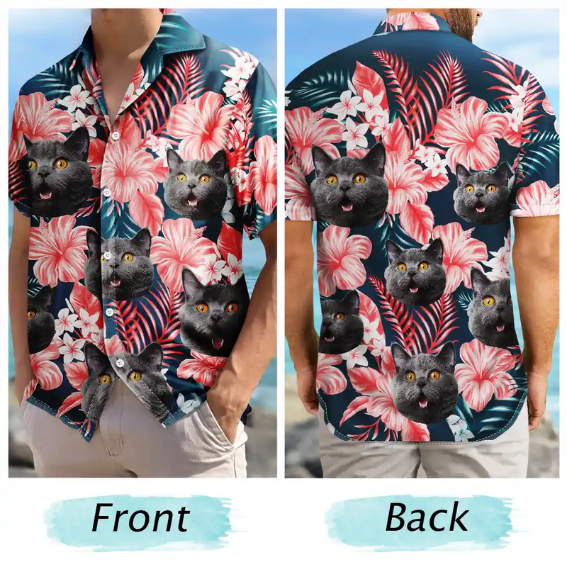 Custom Photo Family Pet Face Tropical Background - Personalized Hawaiian Shirt
